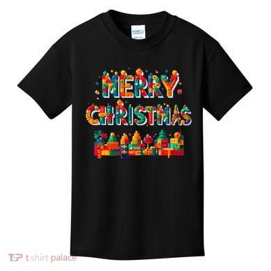 Merry Christmas Master Builder Building Bricks Blocks Lovers Kids T-Shirt