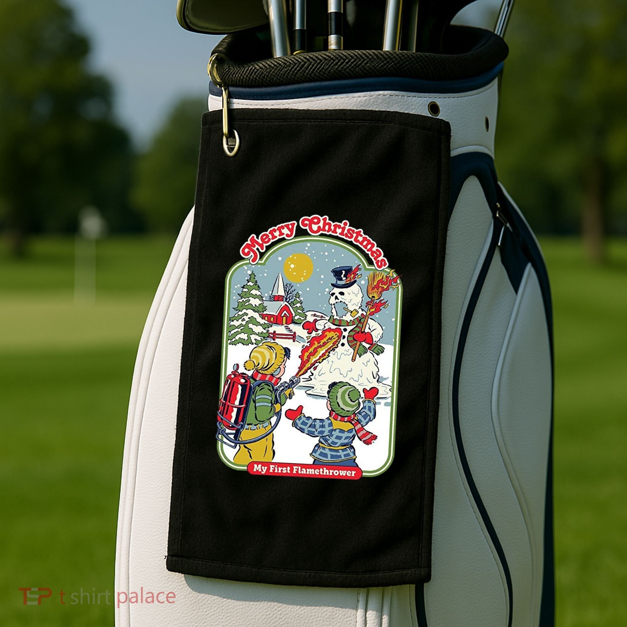 Merry Christmas My First Flamethrower Golf Towel