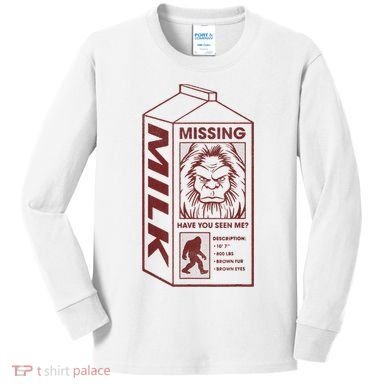 Milk Carton Missing Bigfoot Kids Long Sleeve Shirt