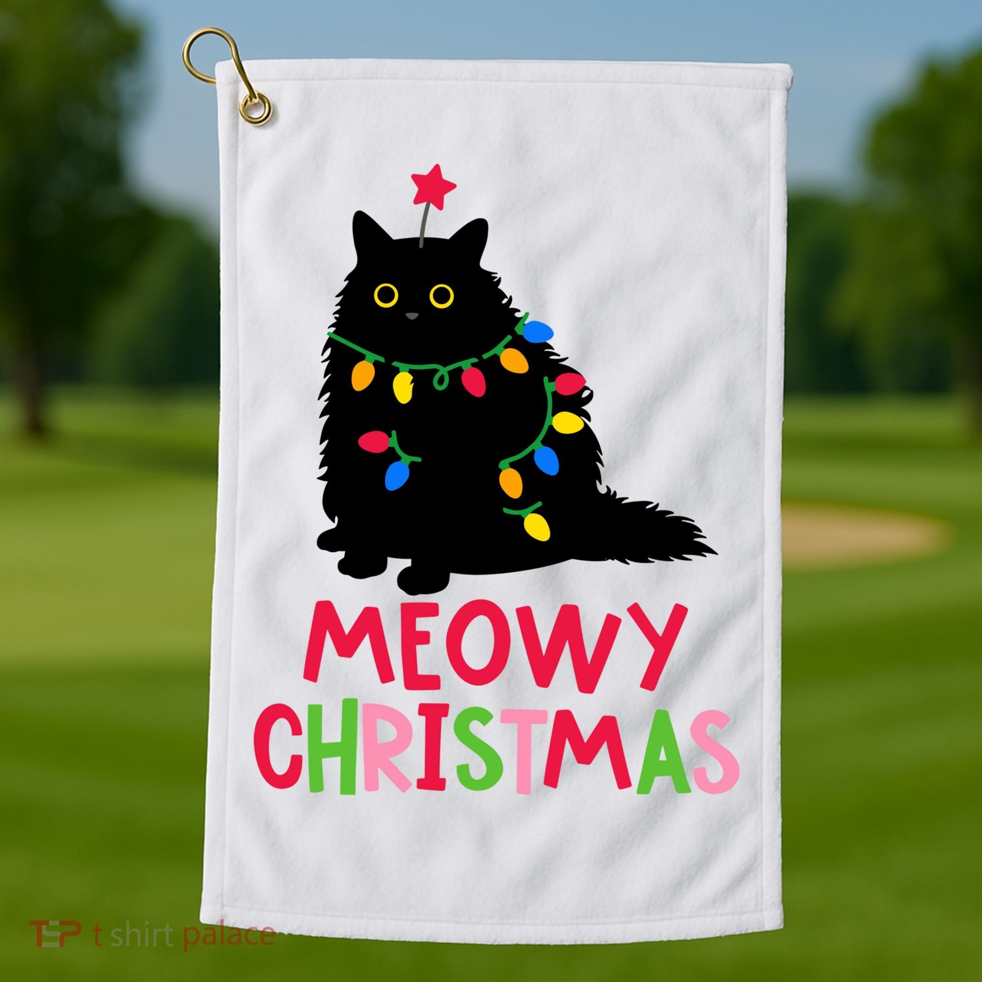 Meowy Christmas Golf Towel