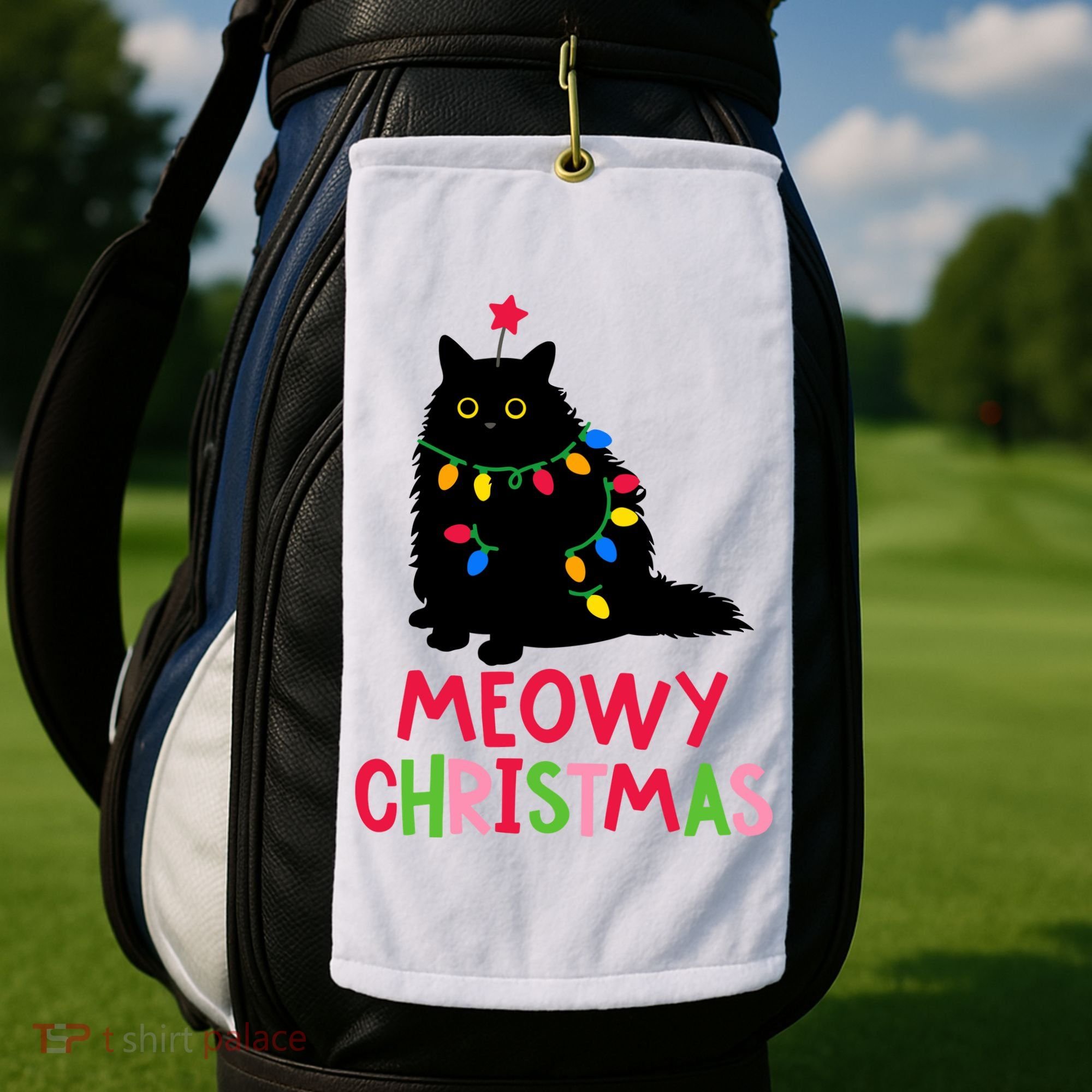 Meowy Christmas Golf Towel