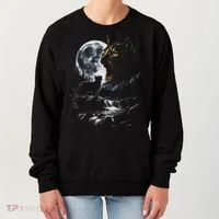 Mystical Cat Moonlight Waterfall Scene Women's Sweatshirt thumb 0