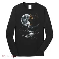 Mystical Cat Moonlight Waterfall Scene Long Sleeve Shirt thumb 0