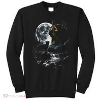 Mystical Cat Moonlight Waterfall Scene Sweatshirt thumb 0