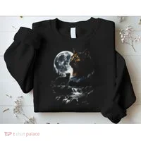 Mystical Cat Moonlight Waterfall Scene Sweatshirt thumb 2