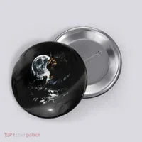 Mystical Cat Moonlight Waterfall Scene Button thumb 0
