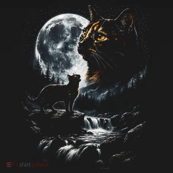 Mystical Cat Moonlight Waterfall Scene Ornament