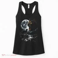 Mystical Cat Moonlight Waterfall Scene Women's Tank Top thumb 0