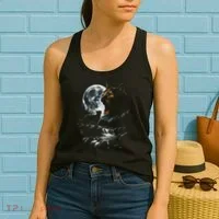 Mystical Cat Moonlight Waterfall Scene Women's Tank Top thumb 2