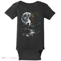 Mystical Cat Moonlight Waterfall Scene Baby Bodysuit thumb 0