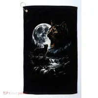 Mystical Cat Moonlight Waterfall Scene Golf Towel thumb 0