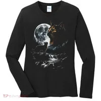 Mystical Cat Moonlight Waterfall Scene Women's Long Sleeve Shirt thumb 0