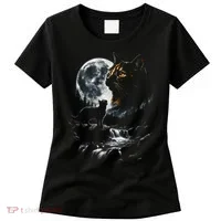 Mystical Cat Moonlight Waterfall Scene Women's T-Shirt thumb 0