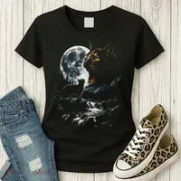 Mystical Cat Moonlight Waterfall Scene Women's T-Shirt thumb 3