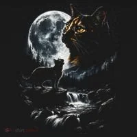 Mystical Cat Moonlight Waterfall Scene Women's T-Shirt thumb 6
