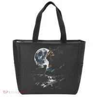 Mystical Cat Moonlight Waterfall Scene Tote Bag thumb 0