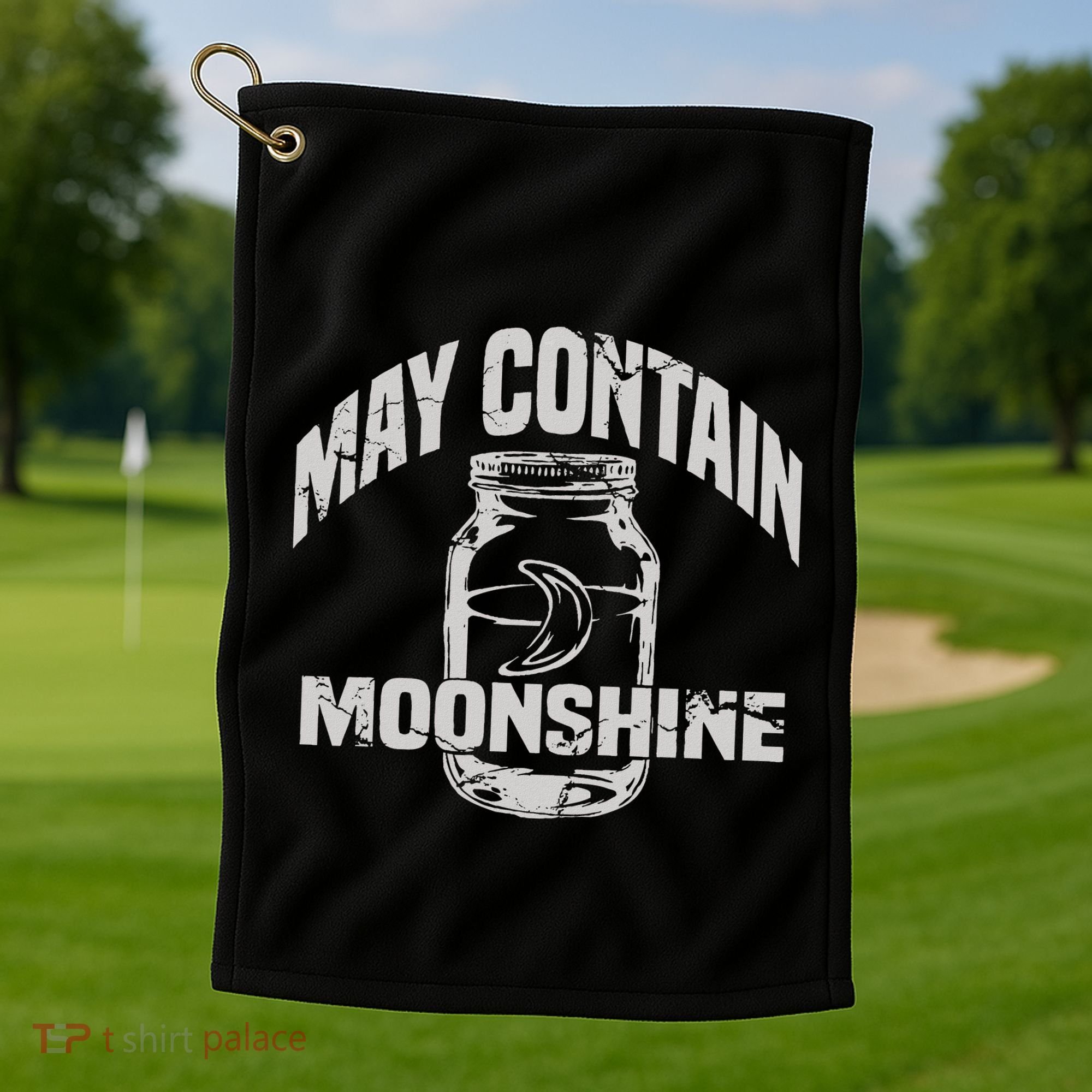 May Contain Moonshine Funny Gift Golf Towel