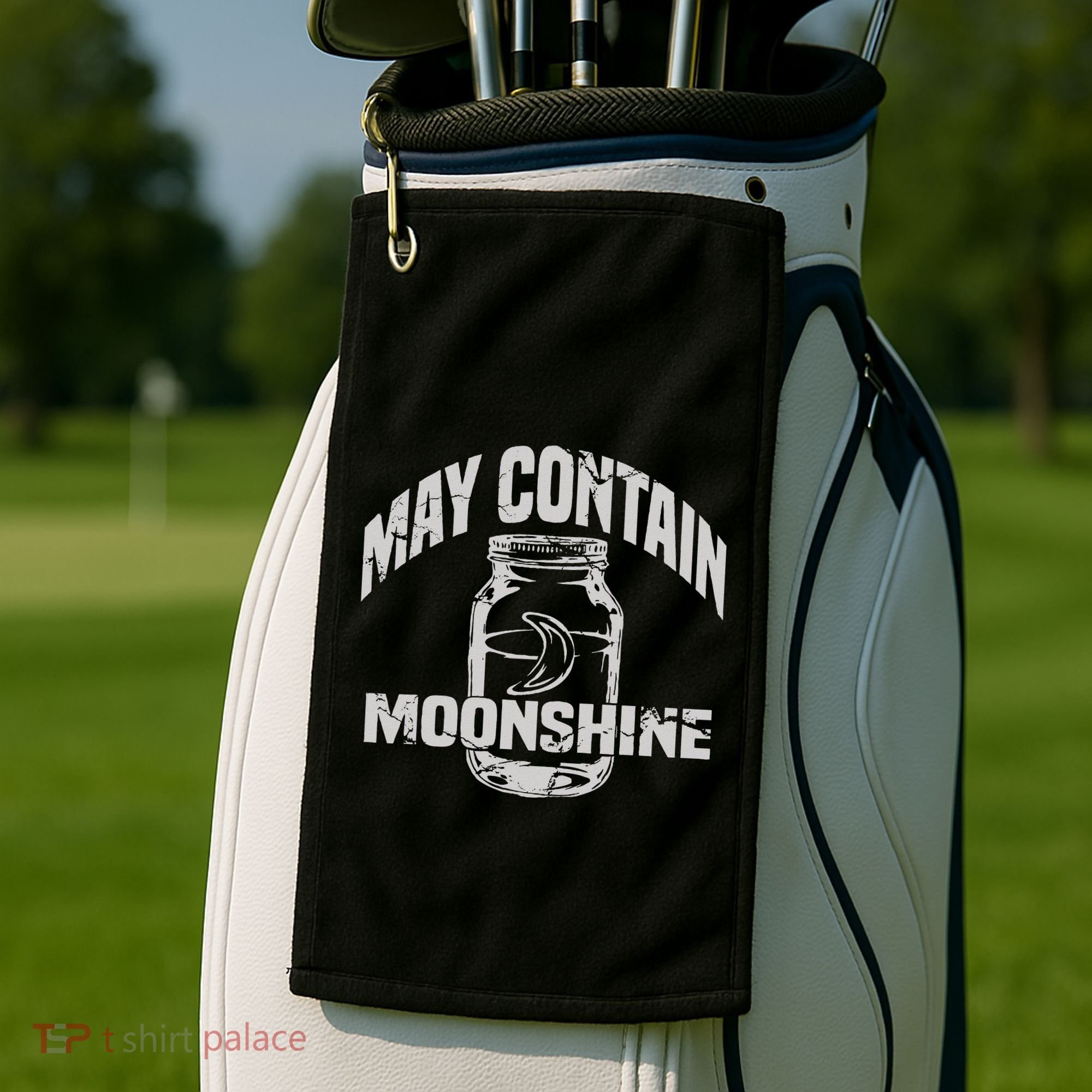 May Contain Moonshine Funny Gift Golf Towel