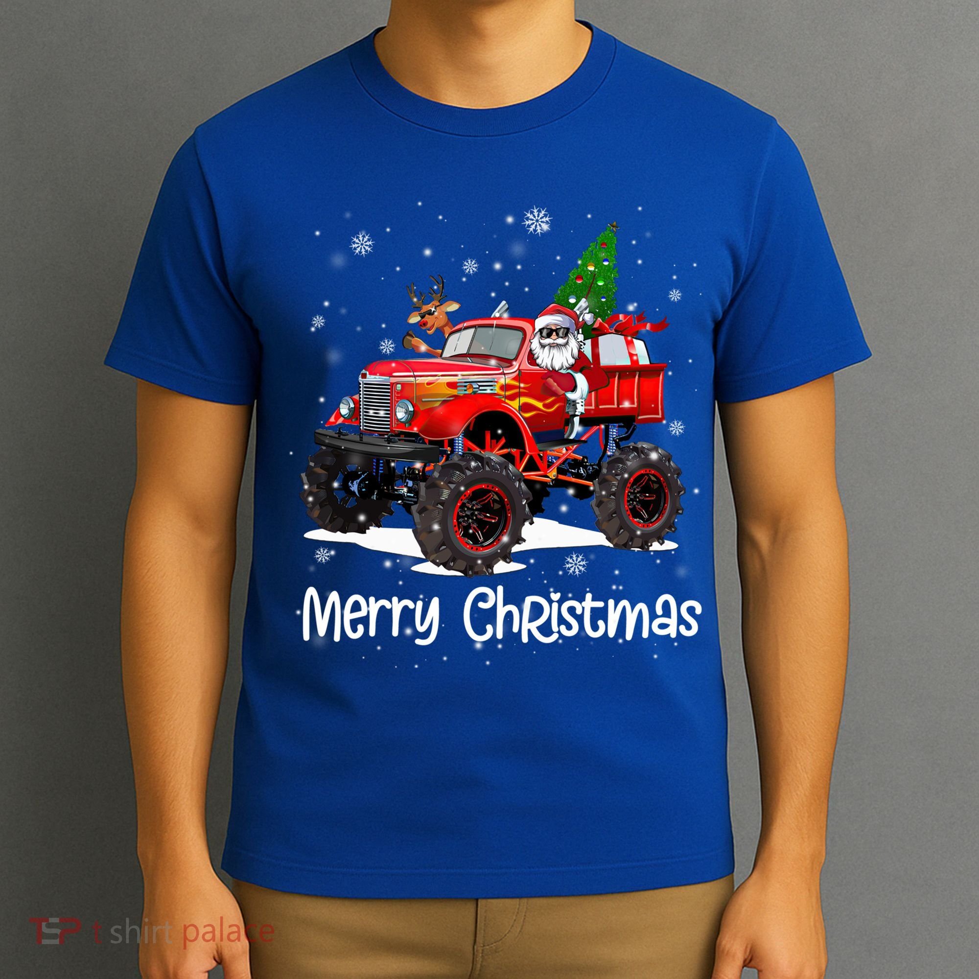 Merry Christmas Monster Truck Reindeer Santa Xmas Pajamas Meaningful Gift T-Shirt