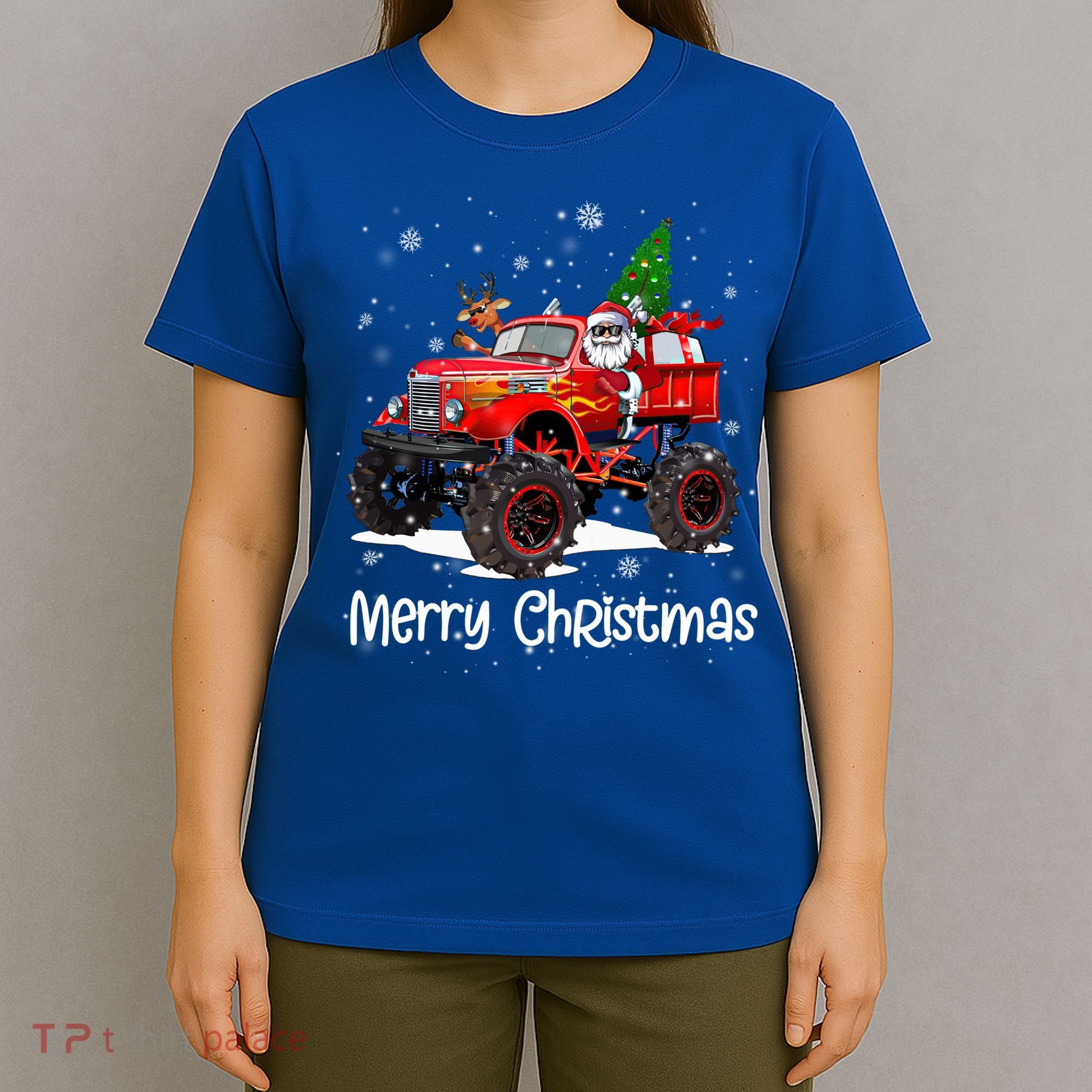 Merry Christmas Monster Truck Reindeer Santa Xmas Pajamas Meaningful Gift T-Shirt