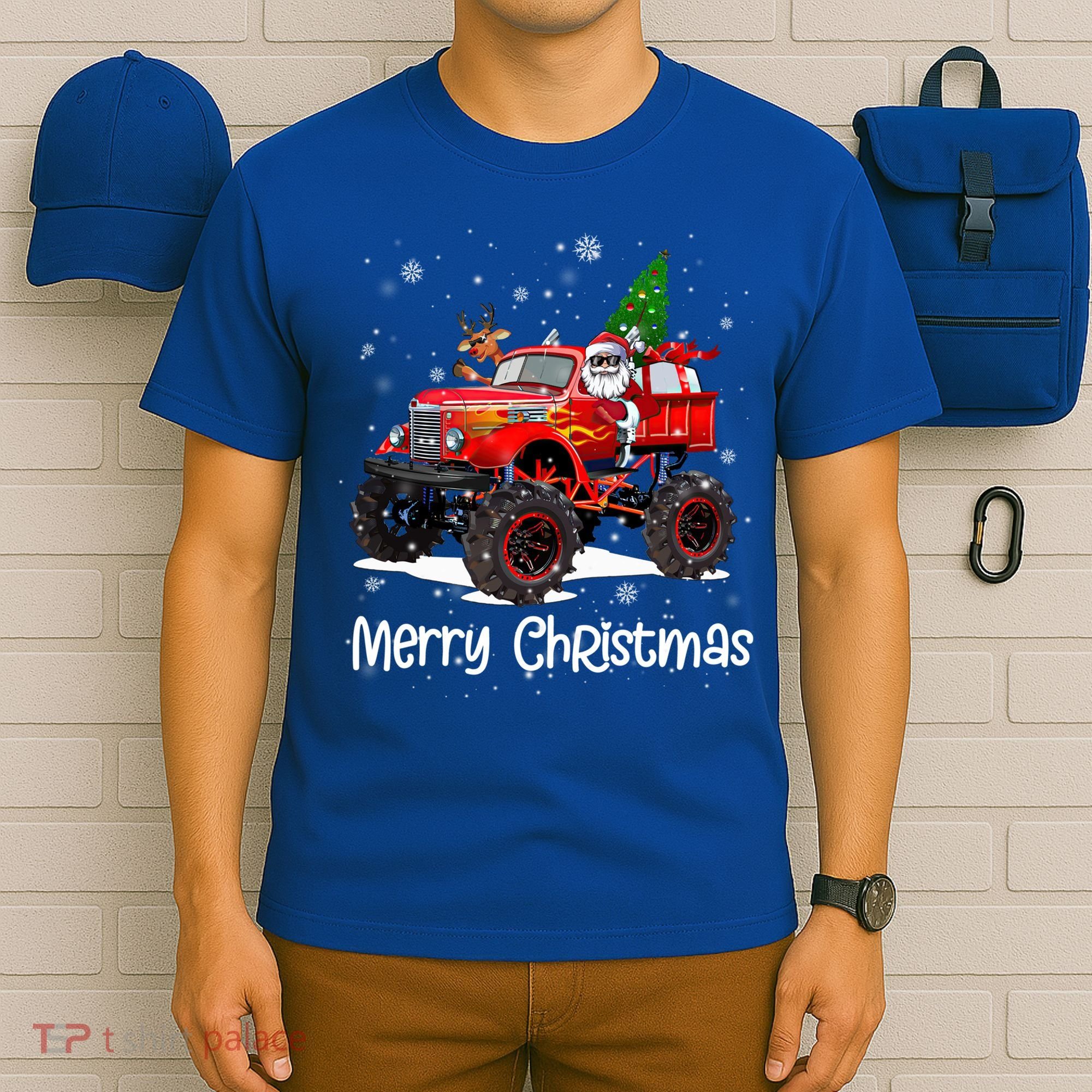 Merry Christmas Monster Truck Reindeer Santa Xmas Pajamas Meaningful Gift T-Shirt