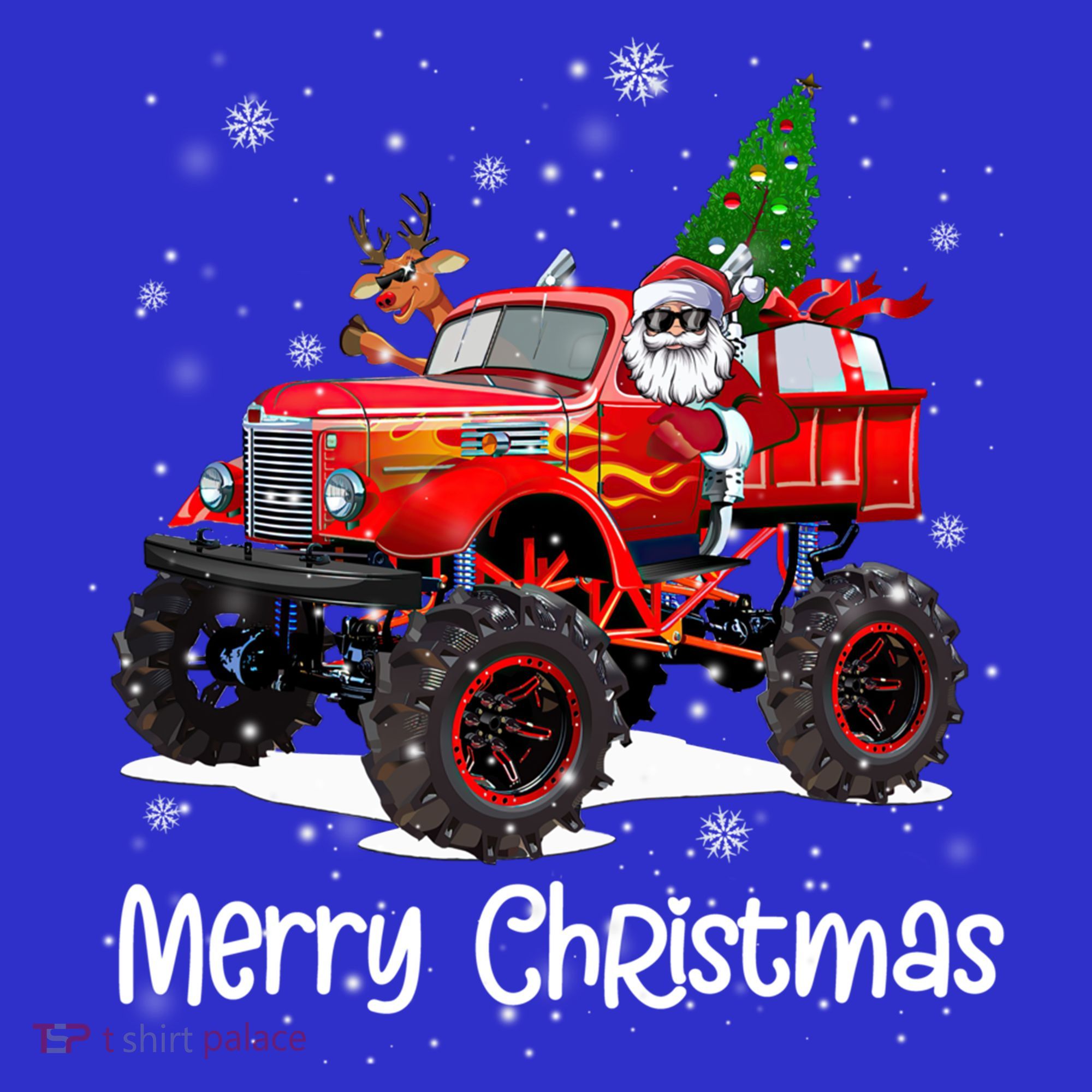 Merry Christmas Monster Truck Reindeer Santa Xmas Pajamas Meaningful Gift Women's Tank Top
