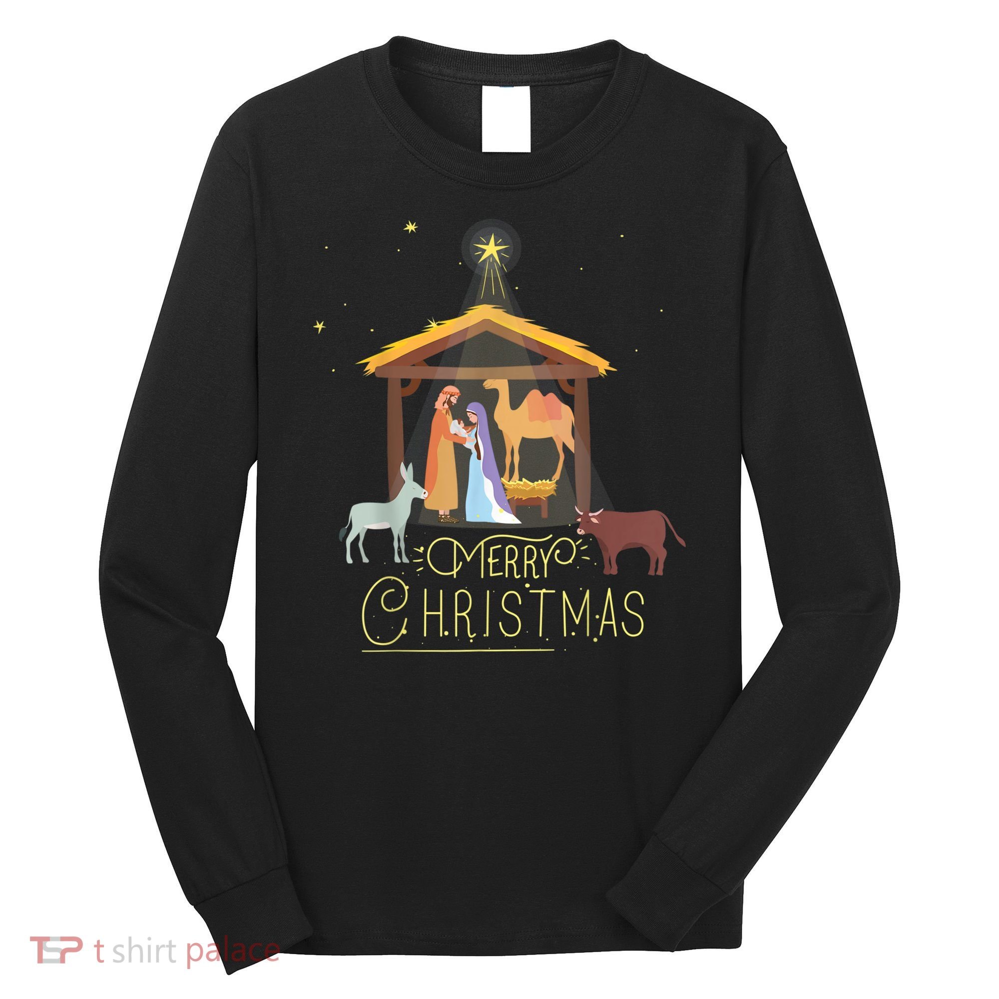 Merry Christmas Nativity Scene North Star Baby Jesus Long Sleeve Shirt