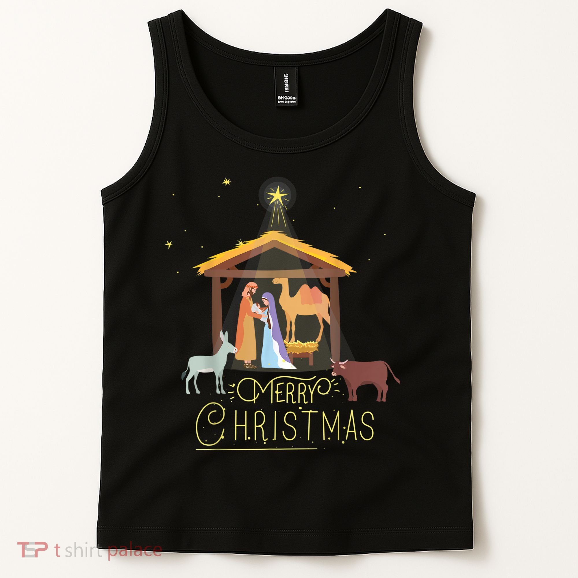 Merry Christmas Nativity Scene North Star Baby Jesus Tank Top