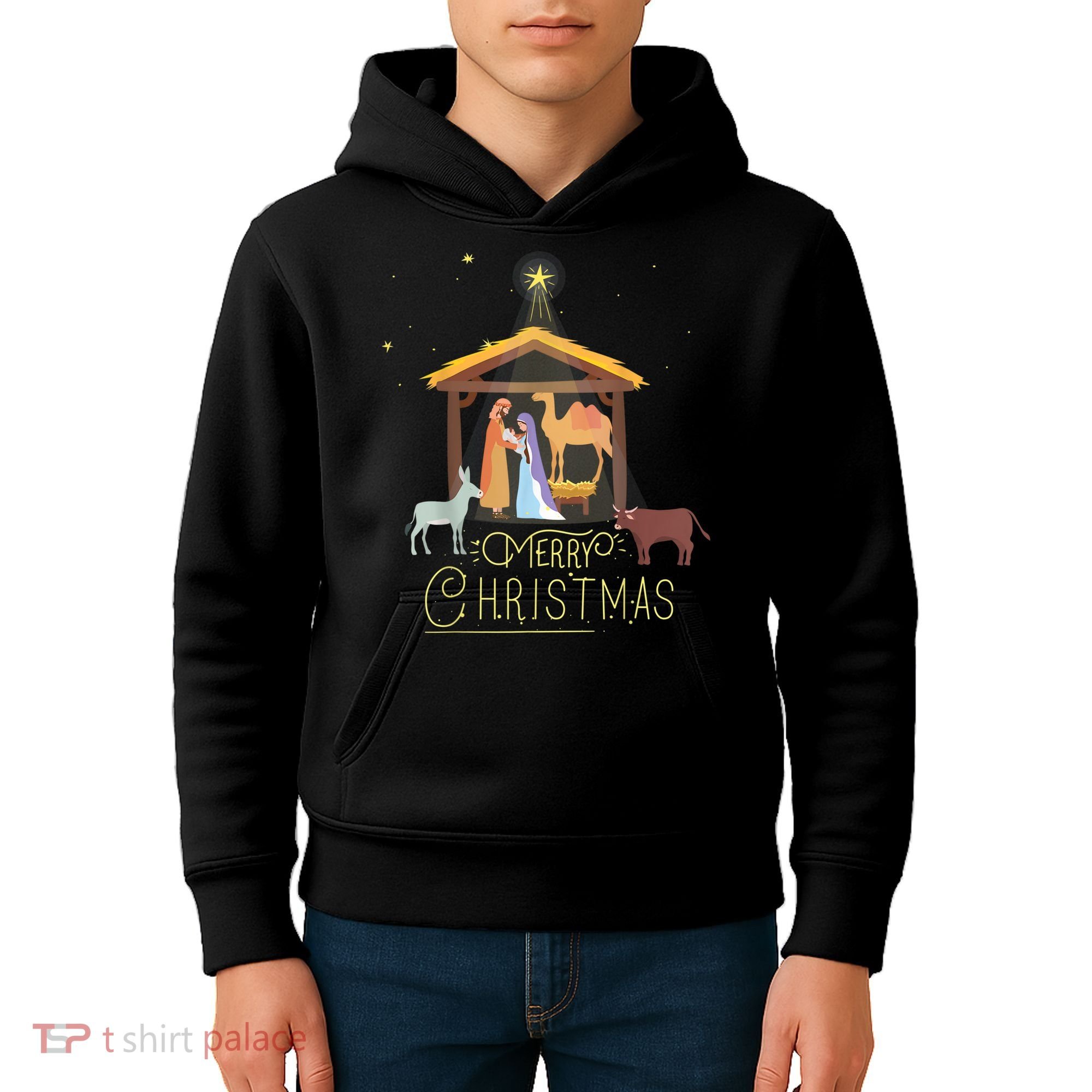 Merry Christmas Nativity Scene North Star Baby Jesus Kids Hoodie