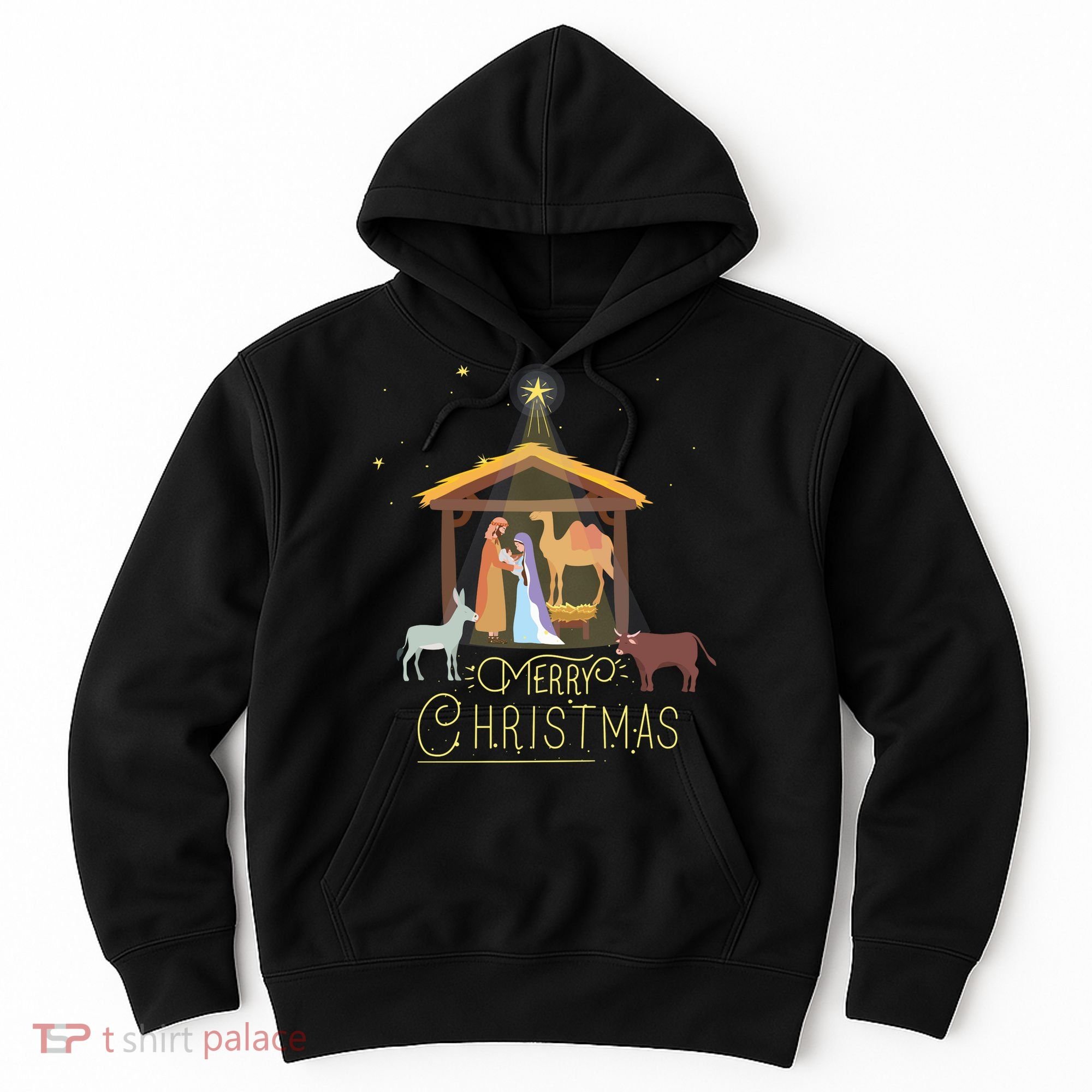 Merry Christmas Nativity Scene North Star Baby Jesus Long Sleeve Hoodie