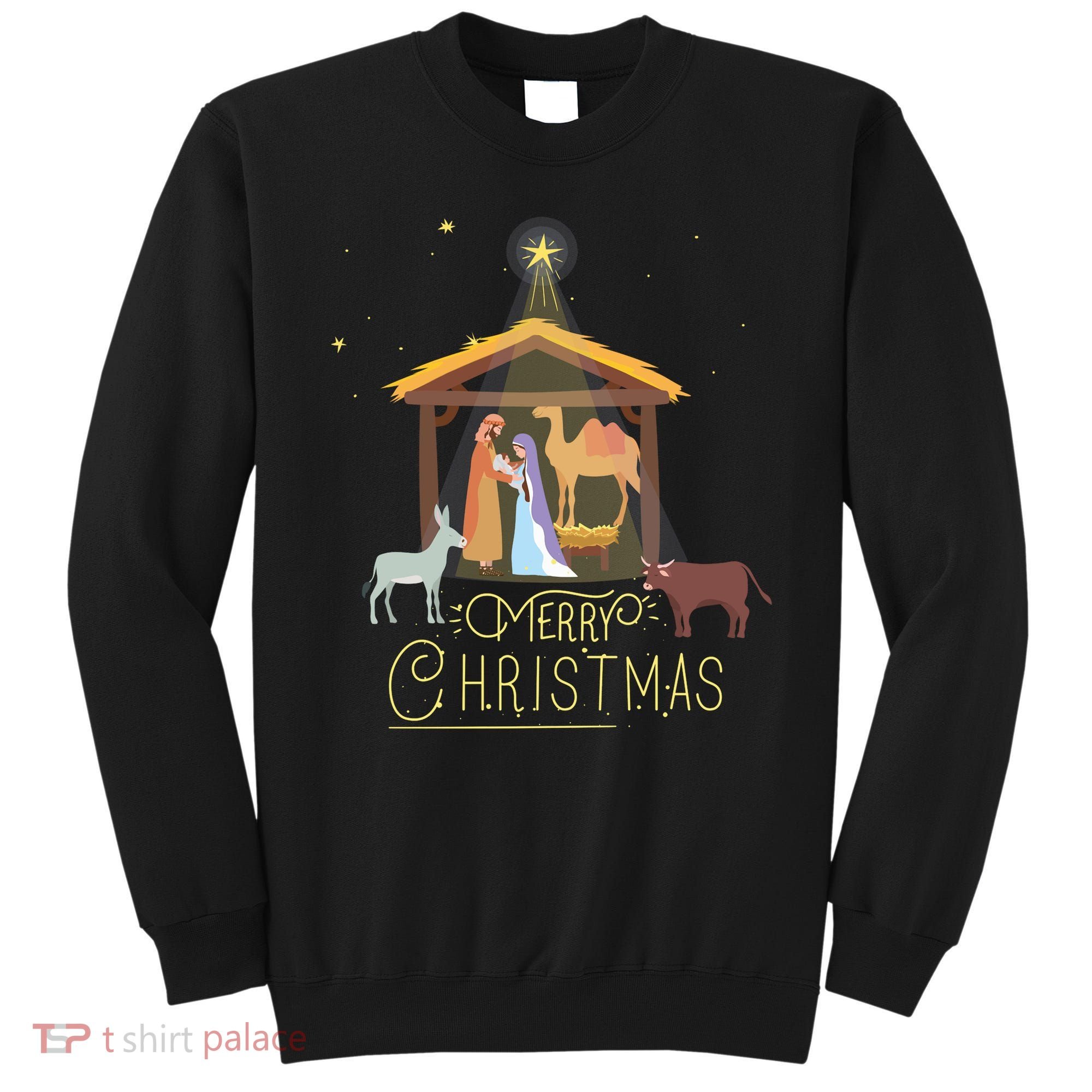 Merry Christmas Nativity Scene North Star Baby Jesus Long Sleeve Sweatshirt