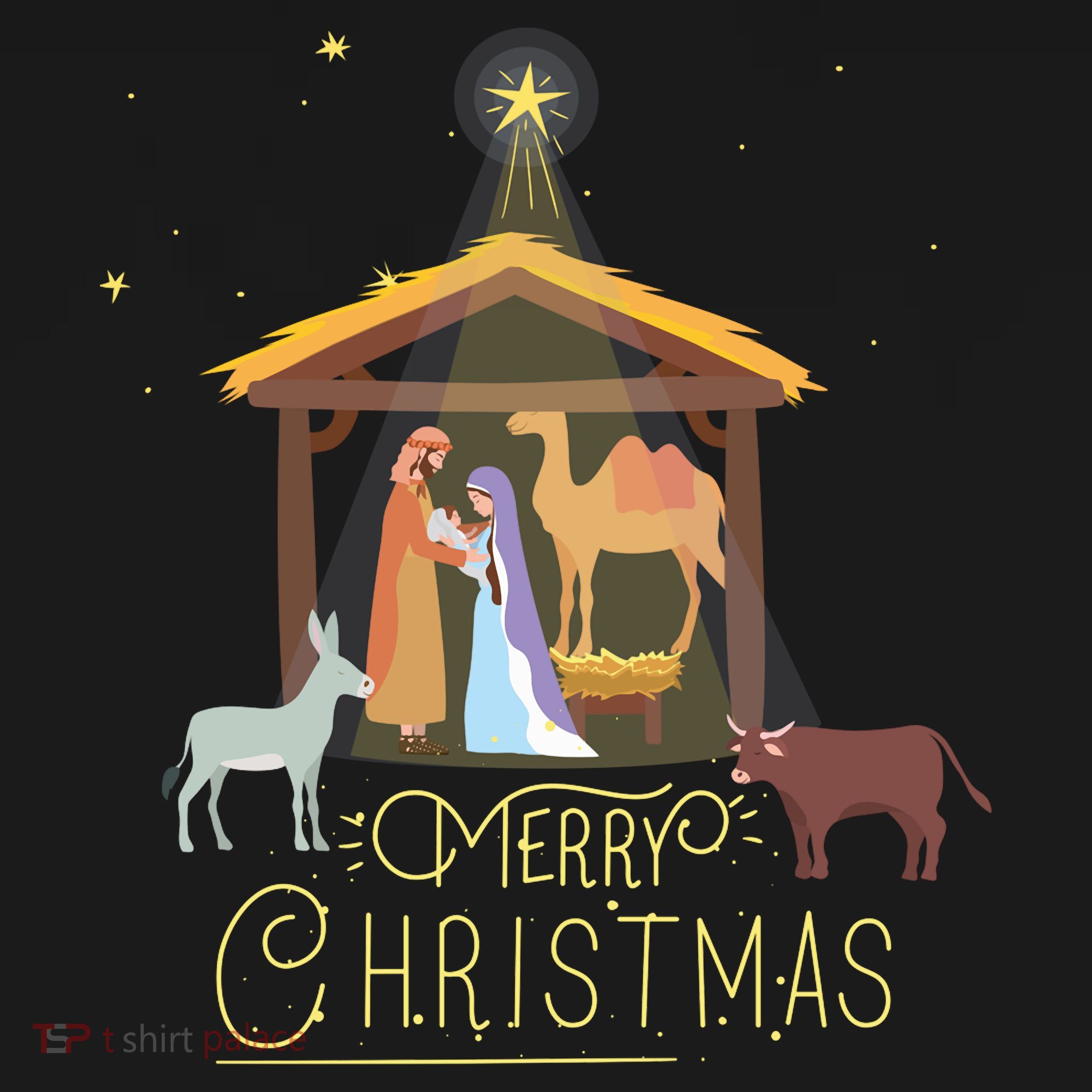 Merry Christmas Nativity Scene North Star Baby Jesus Long Sleeve T-Shirt