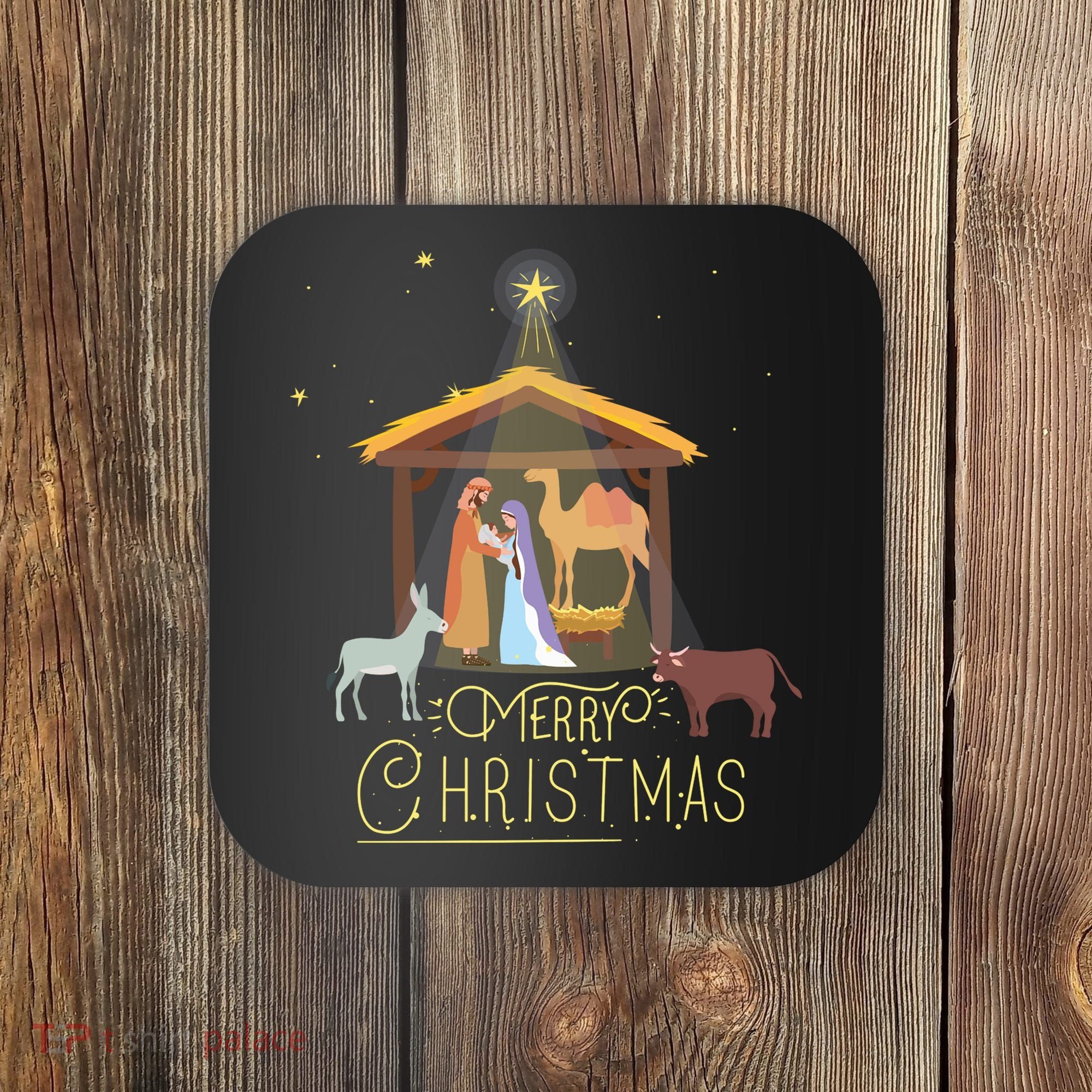 Merry Christmas Nativity Scene North Star Baby Jesus Long Sleeve Coaster