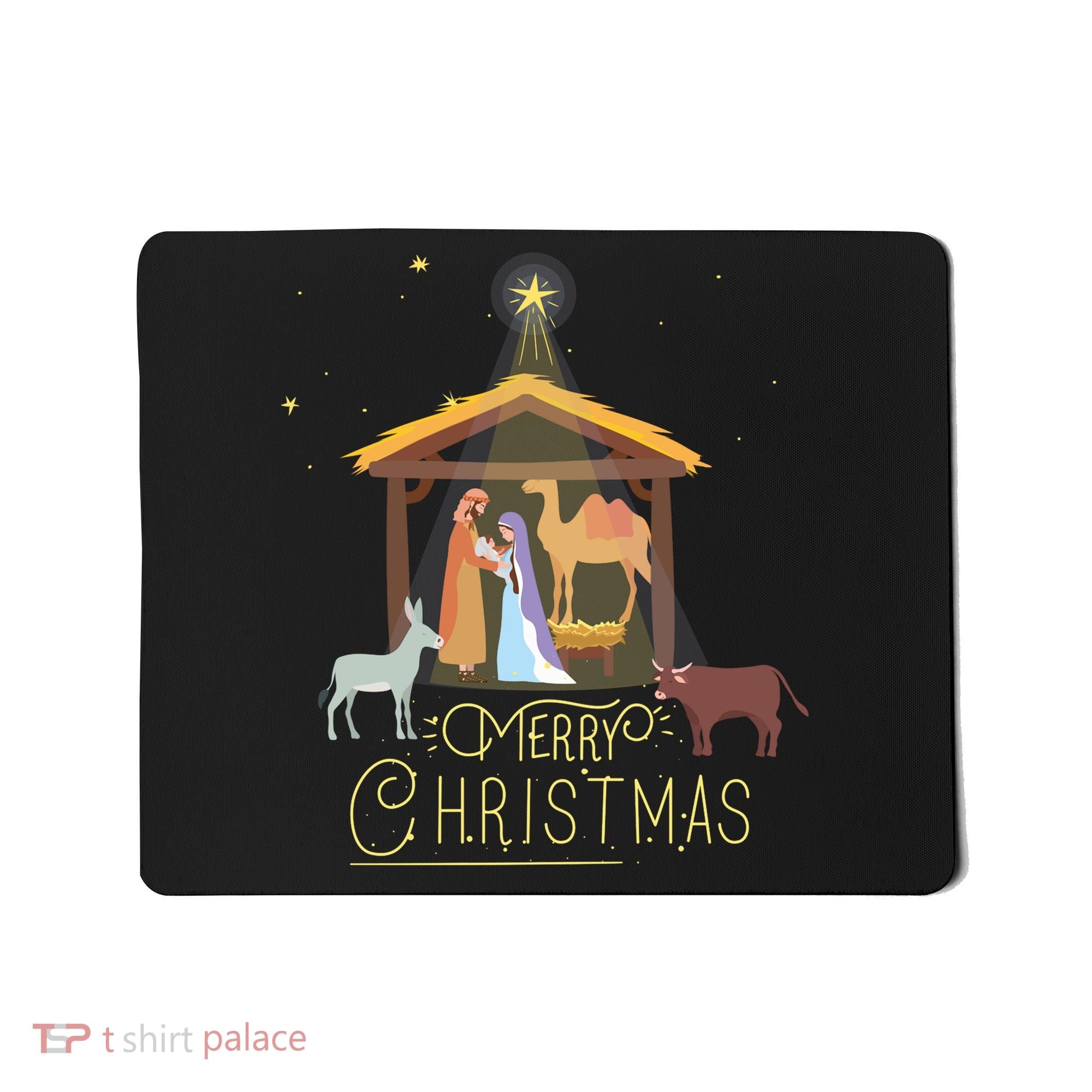 Merry Christmas Nativity Scene North Star Baby Jesus Long Sleeve Mousepad