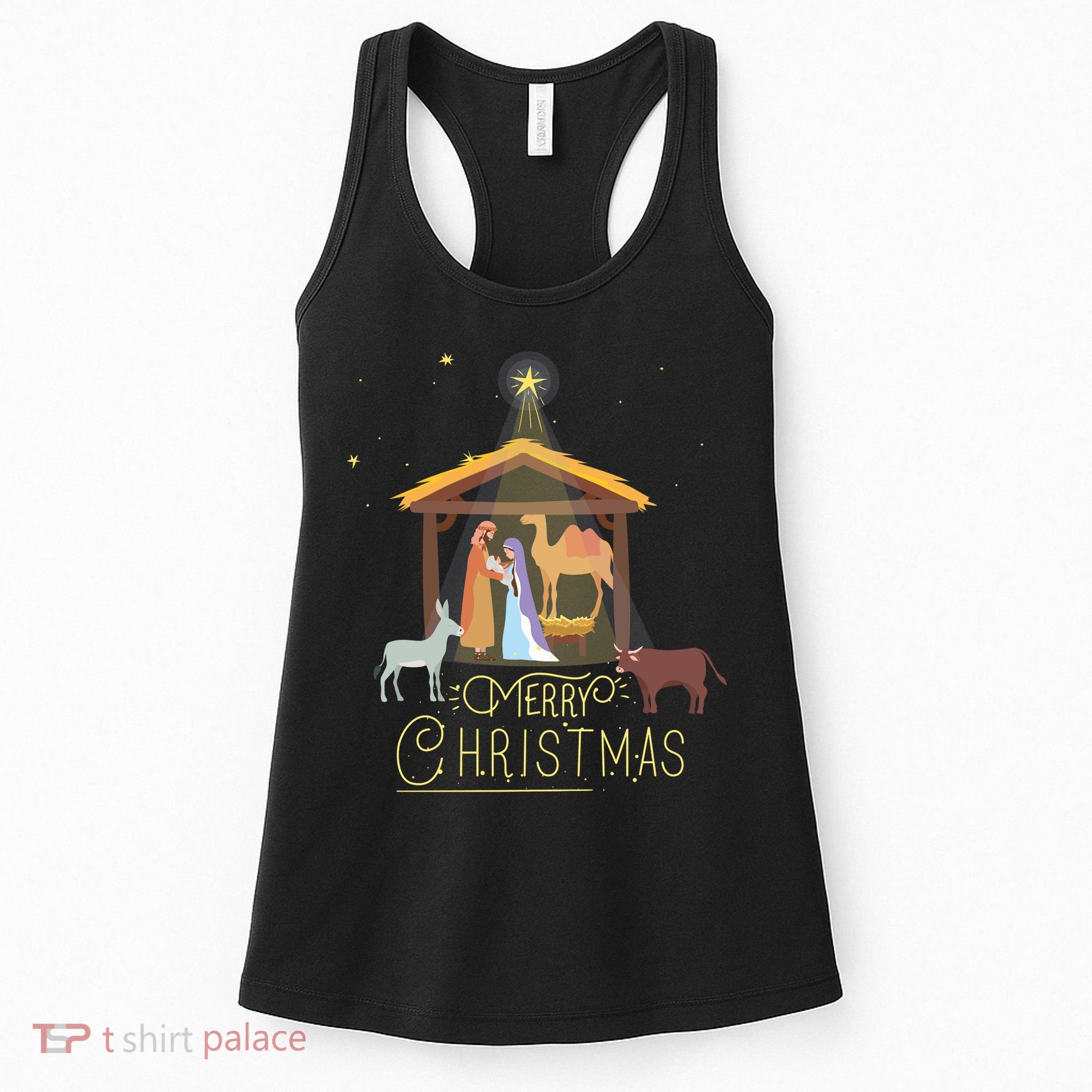 Merry Christmas Nativity Scene North Star Baby Jesus Long Sleeve Women's Tank Top