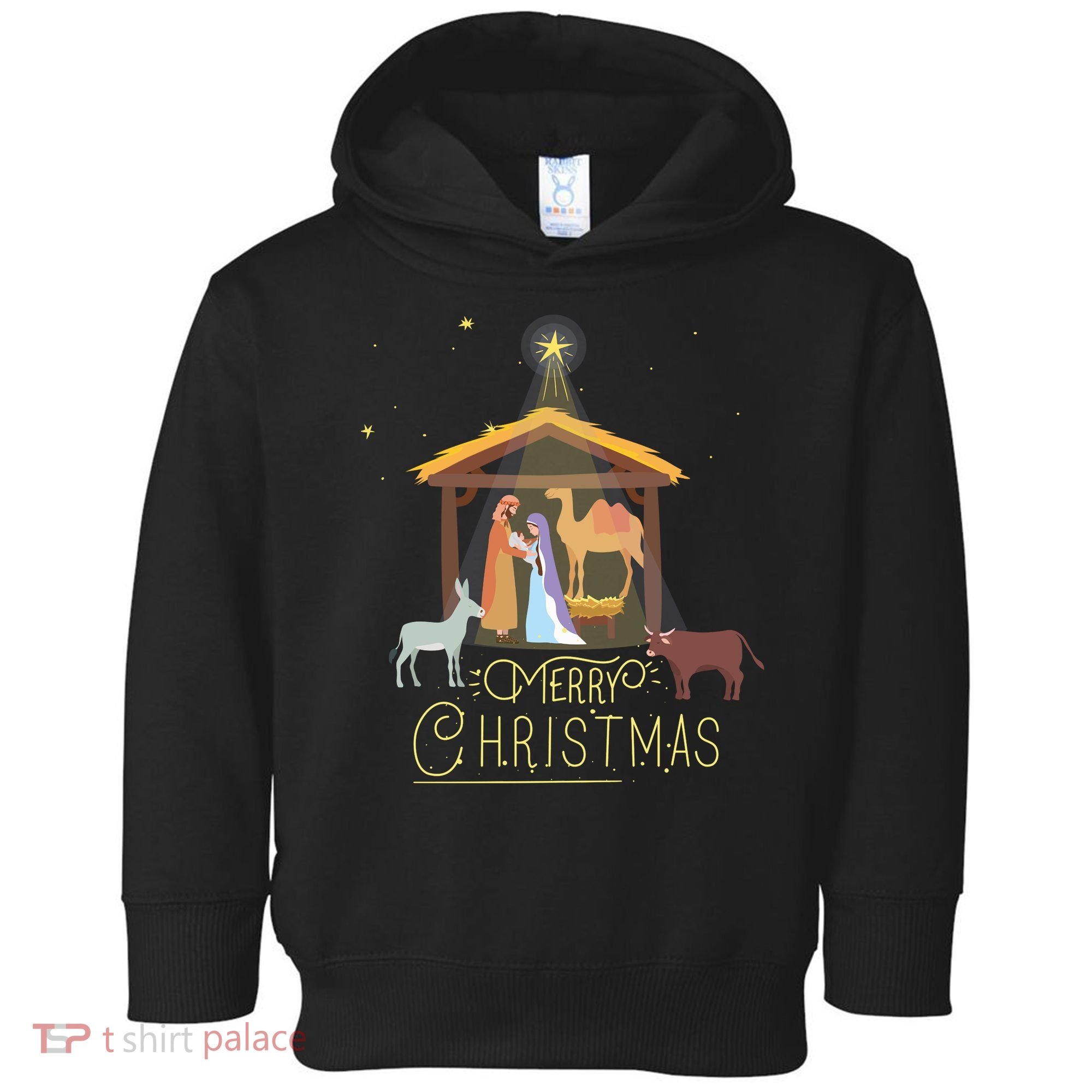 Merry Christmas Nativity Scene North Star Baby Jesus Long Sleeve Toddler Hoodie