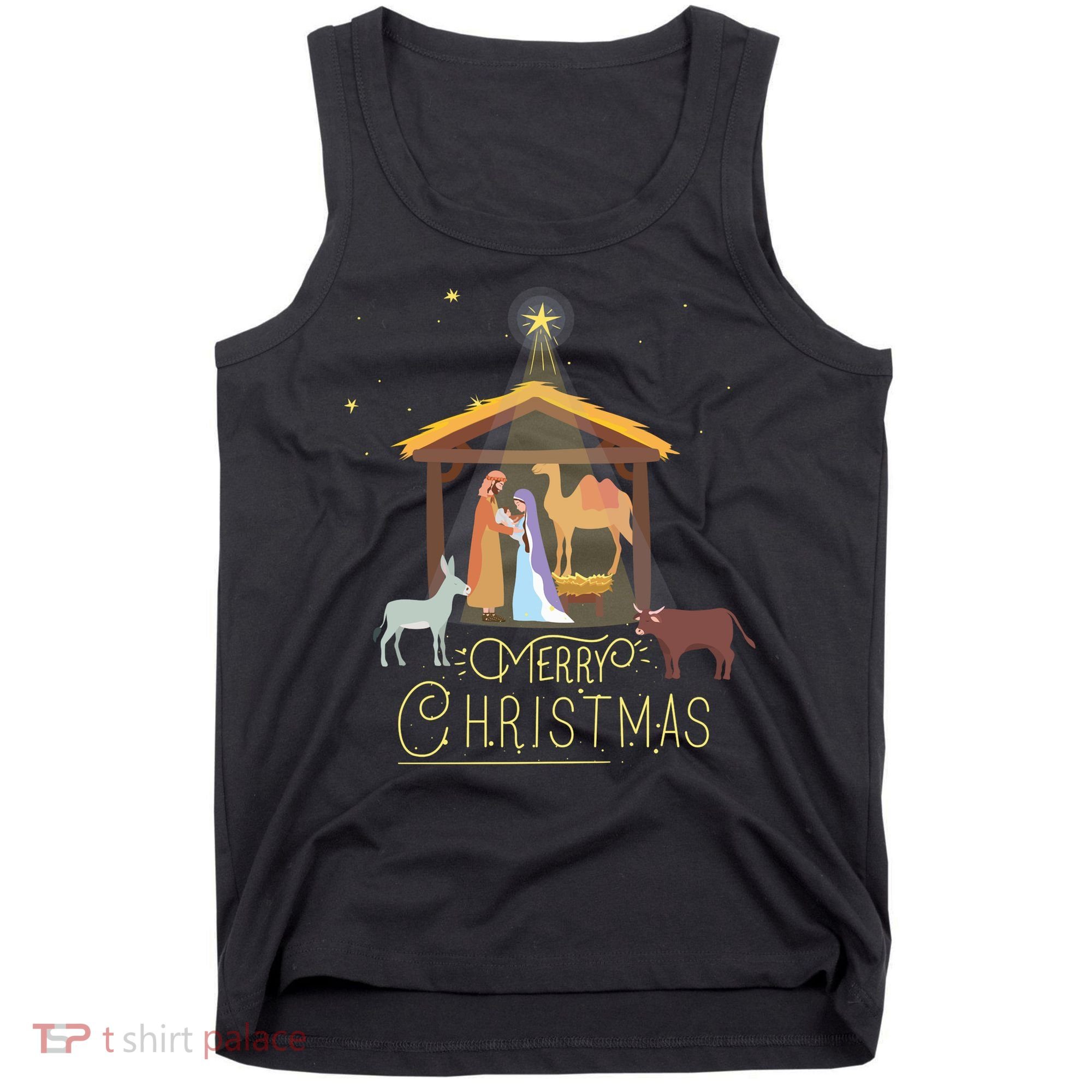 Merry Christmas Nativity Scene North Star Baby Jesus Long Sleeve Tank Top