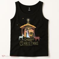 Merry Christmas Nativity Scene North Star Baby Jesus Long Sleeve Tank Top thumb 2
