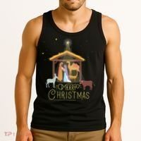 Merry Christmas Nativity Scene North Star Baby Jesus Long Sleeve Tank Top thumb 3