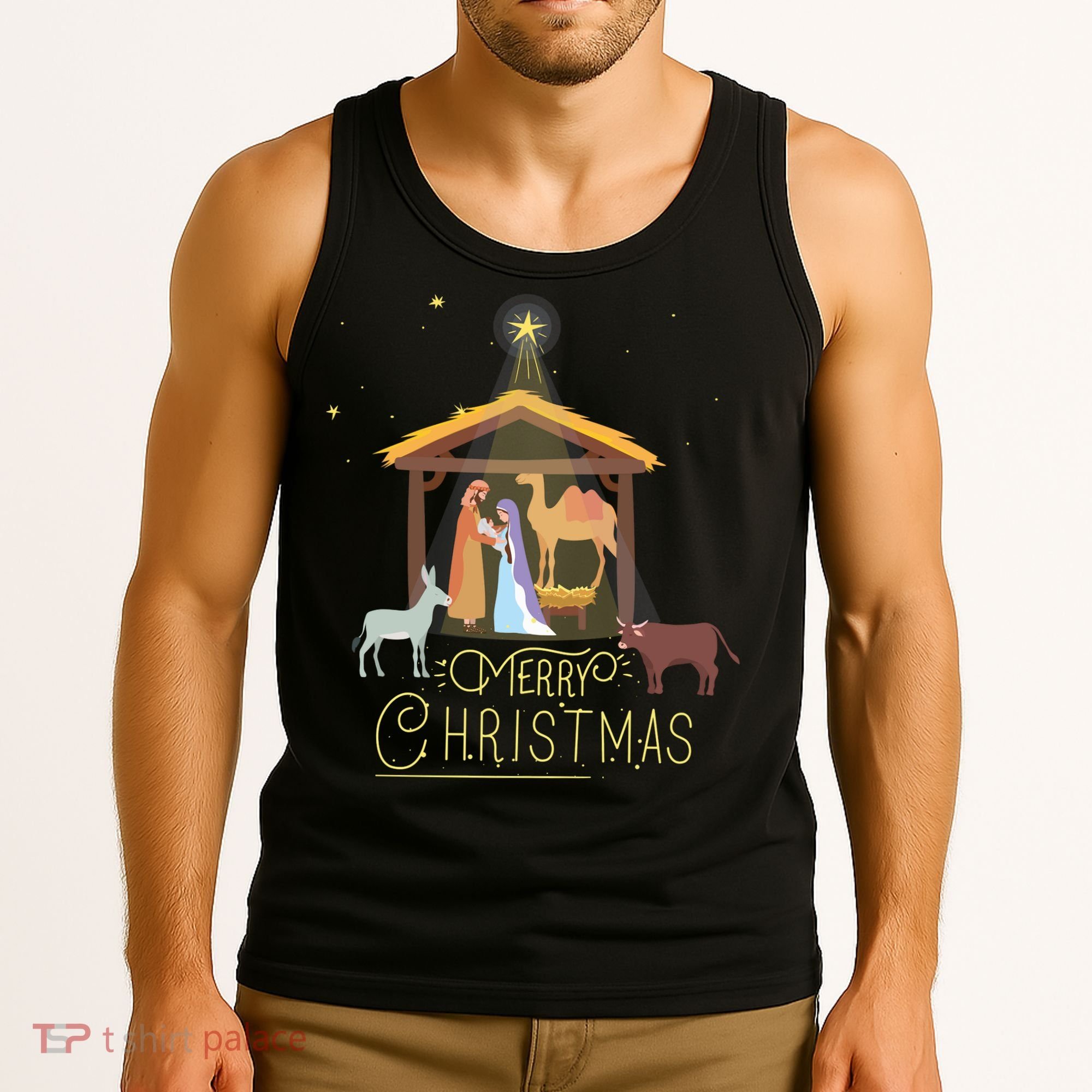 Merry Christmas Nativity Scene North Star Baby Jesus Long Sleeve Tank Top