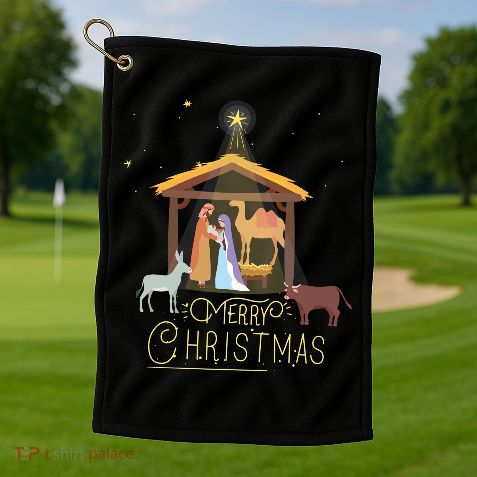 Merry Christmas Nativity Scene North Star Baby Jesus Long Sleeve Golf Towel
