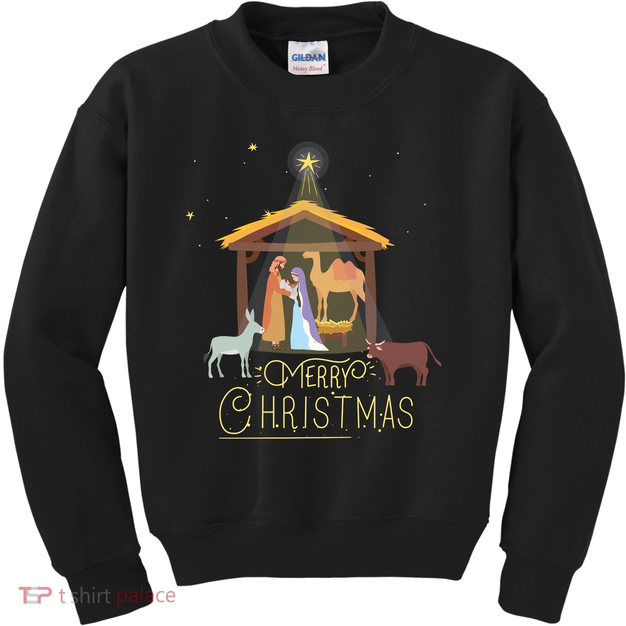 Merry Christmas Nativity Scene North Star Baby Jesus Long Sleeve Kids Sweatshirt