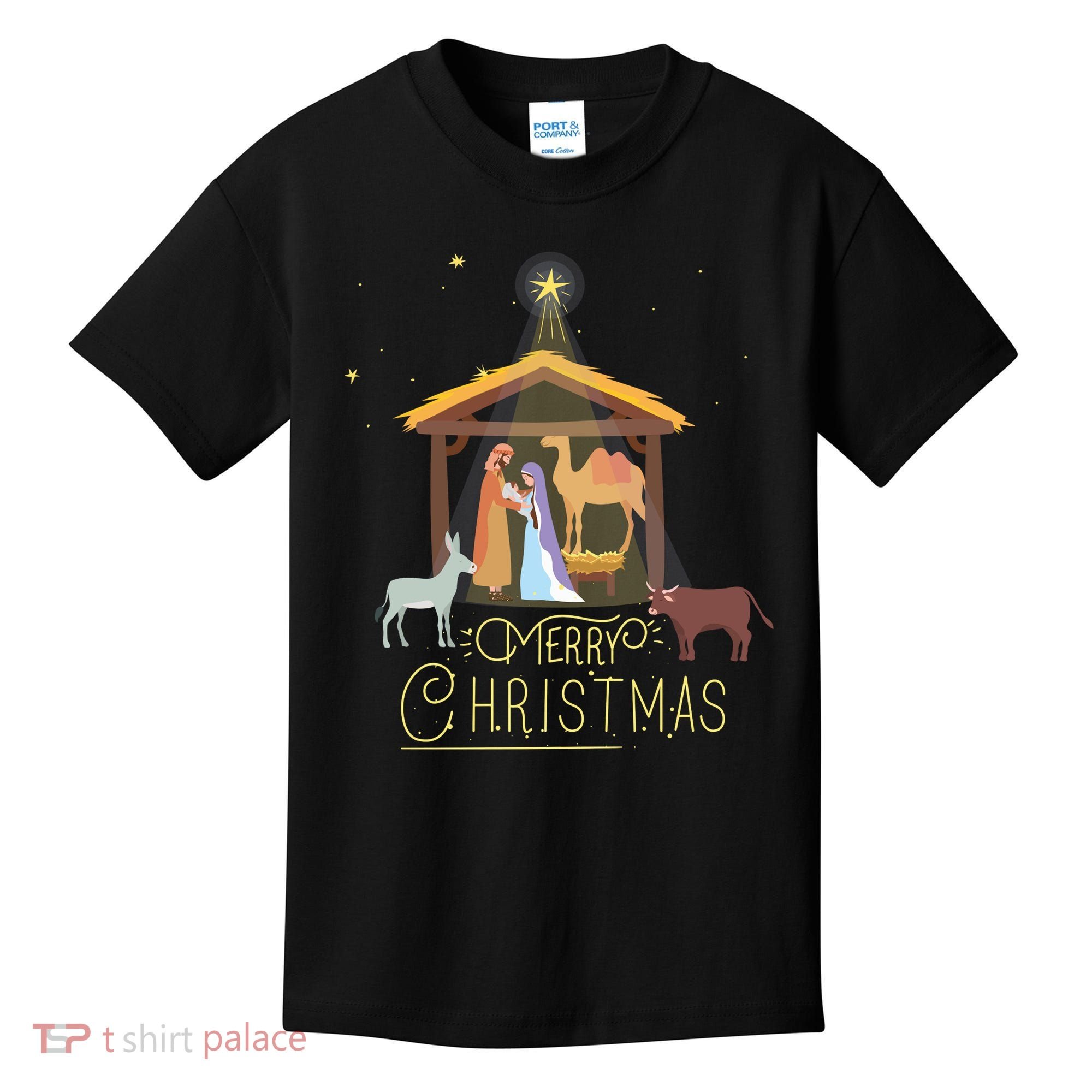 Merry Christmas Nativity Scene North Star Baby Jesus Long Sleeve Kids T-Shirt
