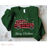 Merry Christmas Old Fashion Pick Up Truck Tree Sweatshirt thumb 2