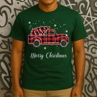 Merry Christmas Old Fashion Pick Up Truck Tree T-Shirt thumb 3