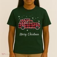 Merry Christmas Old Fashion Pick Up Truck Tree T-Shirt thumb 4