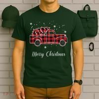 Merry Christmas Old Fashion Pick Up Truck Tree T-Shirt thumb 6
