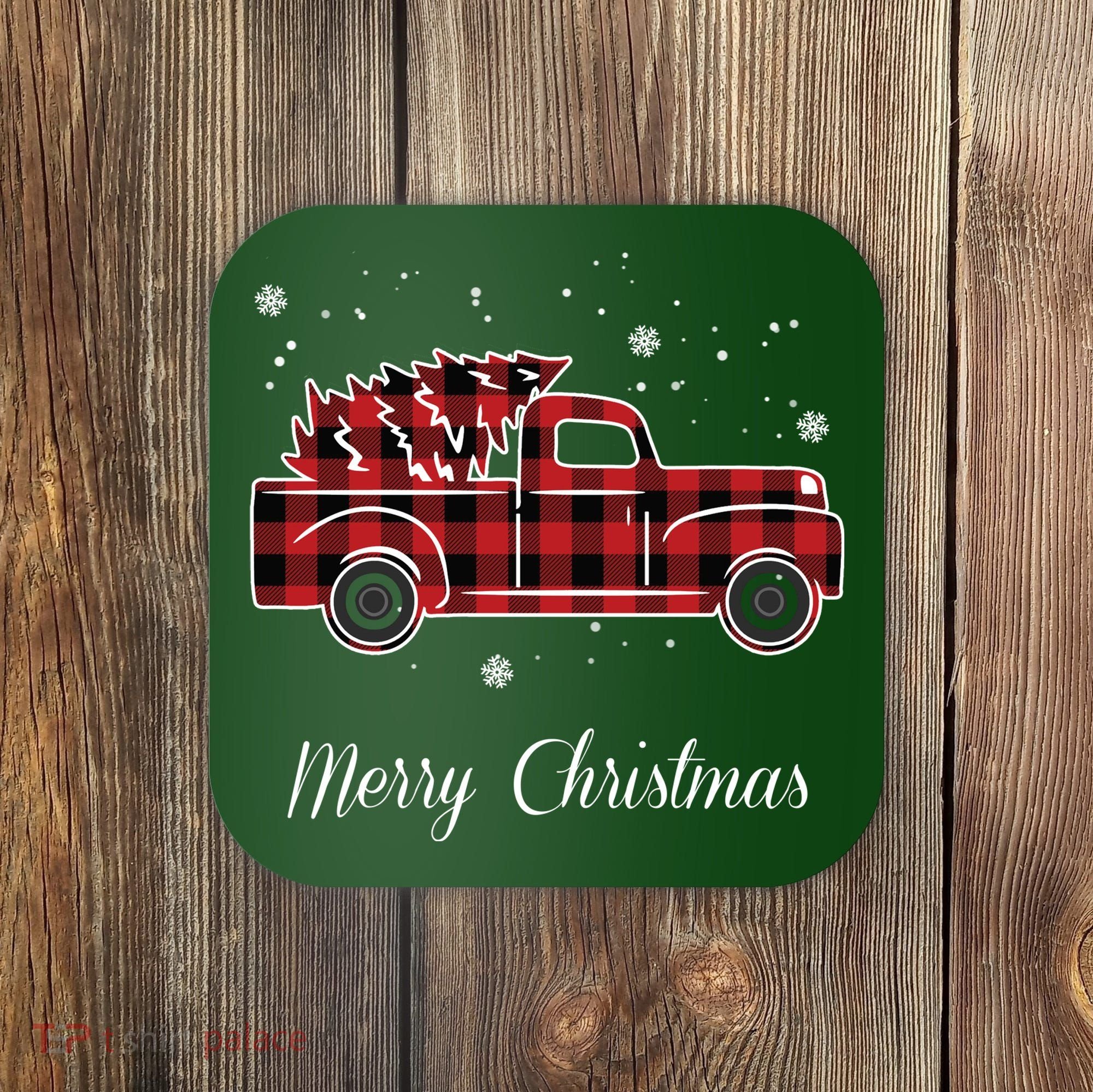 Merry Christmas Old Fashion Pick Up Truck Tree Coaster