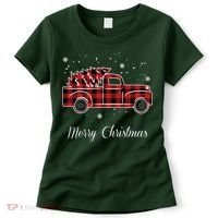 Merry Christmas Old Fashion Pick Up Truck Tree Women's T-Shirt thumb 0