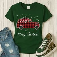 Merry Christmas Old Fashion Pick Up Truck Tree Women's T-Shirt thumb 3